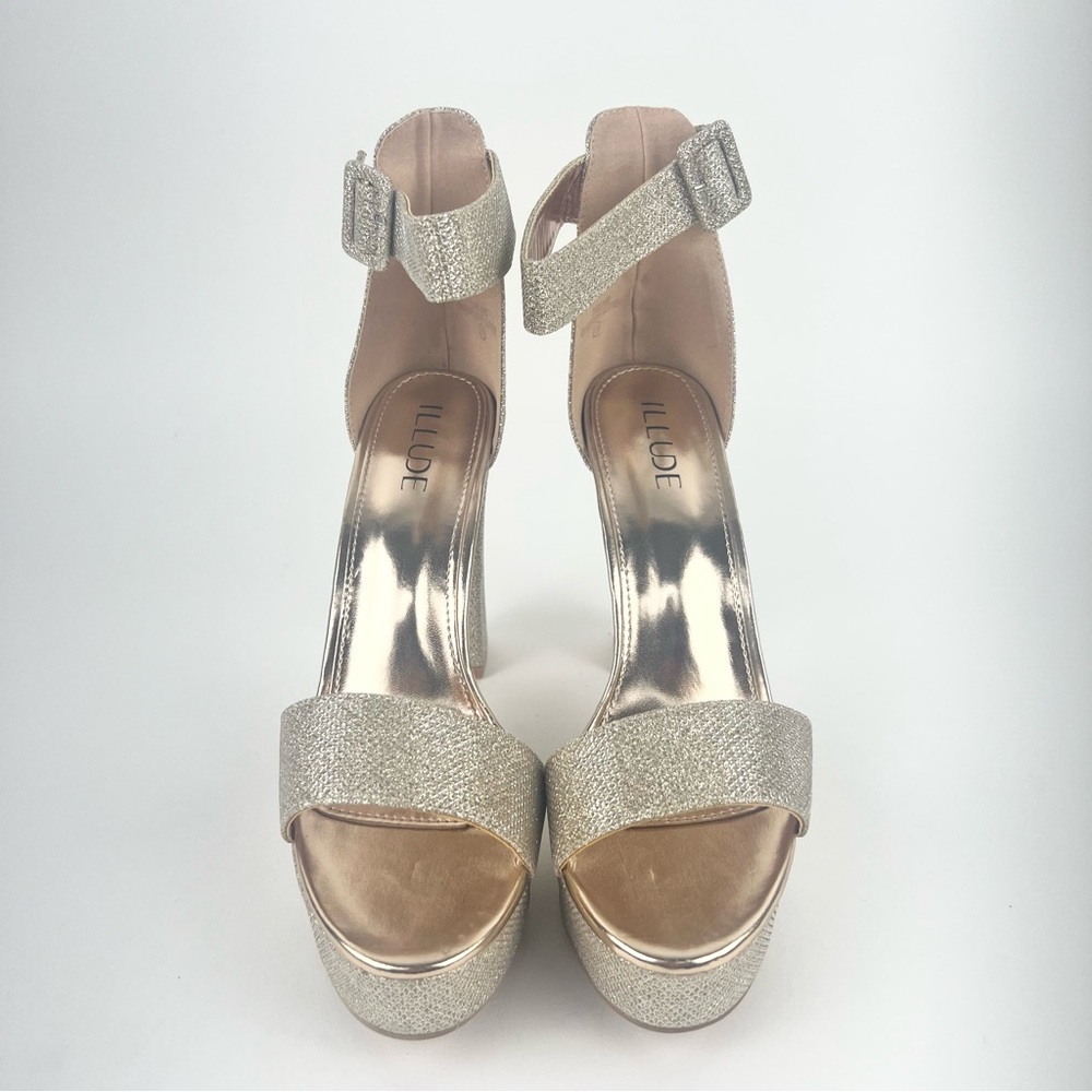 Champagne Chunky Heel with Platform and Ankle Strap